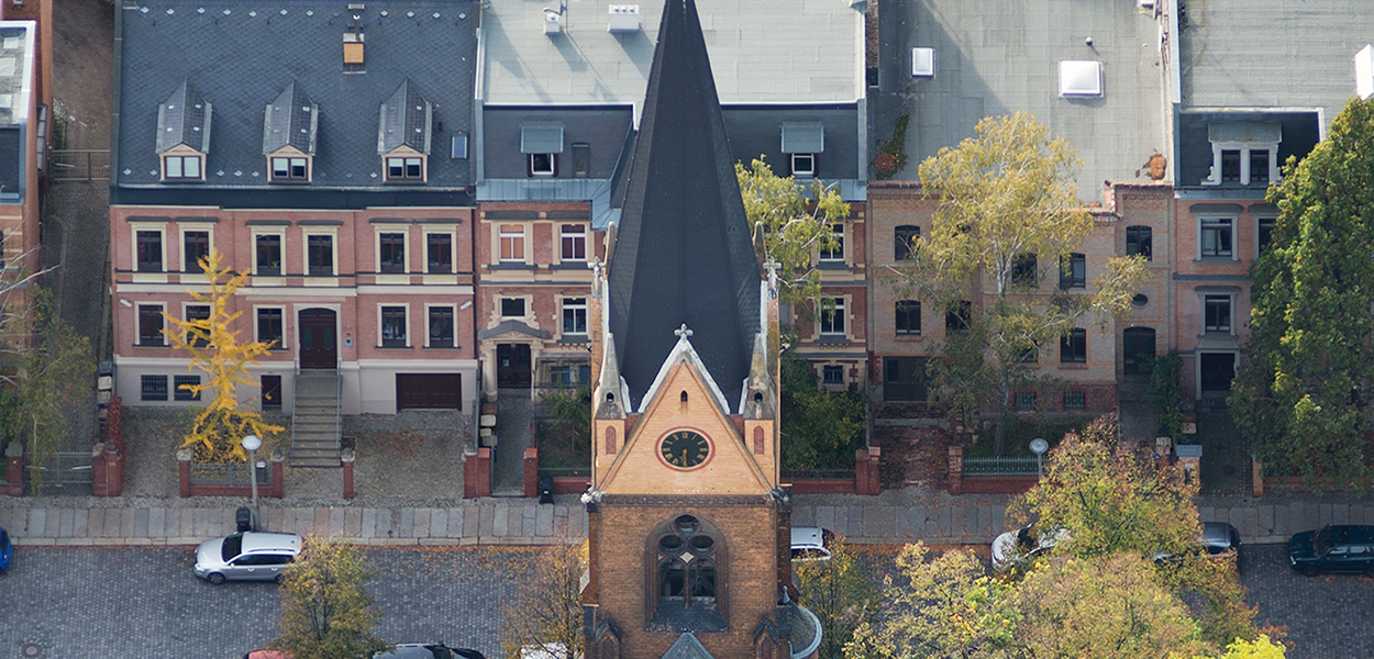 Halle (Saale) – Panorama mit Stephanuskirche